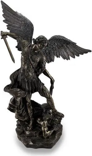 Saint Michael, The Archangel Triumphing Over Lucifer 31-Inch Tall Bronze Finished Cast Resin Sculpture - Majestic Home Decor Statue in Exquisite Detail