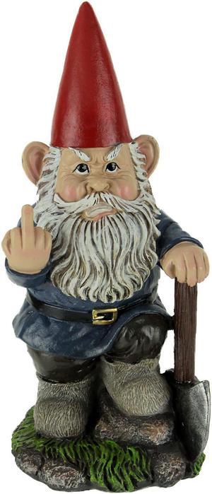 You Dig? - Grumpy Garden Gnome Digging with Shovel Flipping The Bird Middle Finger Statue for Indoor or Outdoor Home and Garden Décor, 8.75 Inches High