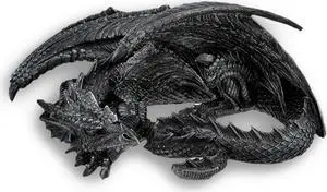 Somasaurus Metallic Black Sleeping Dragon Resin Statue  Gothic Fantasy Décor  12 Inch Detailed Collectible Figurine for Home, Bookshelf, Desk, Bedroom or Gothic Decor