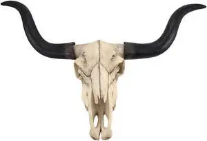 Huge 27.5-Inch Wide Long Horn Steer Skull Resin Wall Hanging for Western Themed Bedrooms and Living Rooms - Simple Installation - Country Farmhouse Cow Decor