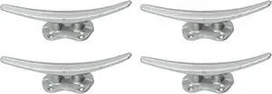 Set of 4 Metallic Silver Finish Cast Iron Boat Cleat Wall Hooks / Drawer Pulls Cabinet Handles - Nautical or Coastal Décor - Easy Install - 5.75 Inches Long