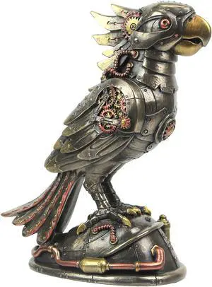 Steampunk Designed Cockatiel / Parrot Bird Metallic Silver and Copper Finished Resin Tabletop Statue - 7.5 Inches High - Intricate Detailing - Hand Painted Accents