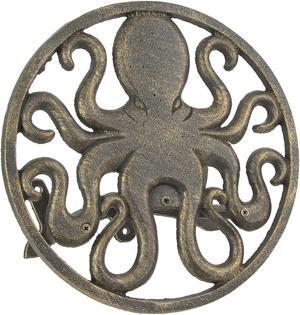 Cast Iron 12 inch Octopus Decorative Wall Mounted Hanging Garden Hose Hanger Bronze Finish - 125 ft Hose Holder Capacity - Nautical Sea Life Outdoor Décor