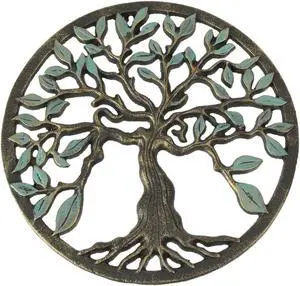 Bronze and Green Finish Cast Iron Tree Of Life Wall Décor Sculpture 11.75 Inch Diameter - Elegant Nature Themed Decorative Plaque - Easy Install