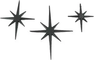 Set of Three Black Cast Iron 8 Pointed Wall Hangings Mid Century Modern Stars MCM Decor Accents - Easy Install - Ideal for Vintage, Beach, or Nautical Themes