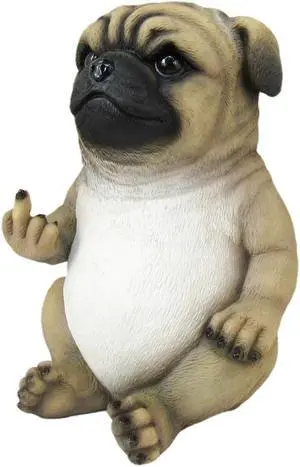 Pug Life Cheeky Middle Finger-Flipping Pug Dog Hand Painted Resin Statue - Adorable 6.75-Inch Decorative Figurine for Your Home, Office, and Garden Display