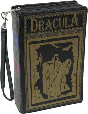 Black and Gold Book of Dracula Vinyl Handbag Novelty Clutch Purse Crossbody Bag