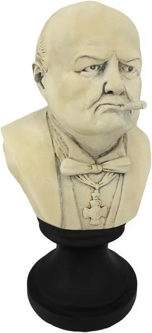 Molded Plaster Winston Churchill with Cigar Bust Statue