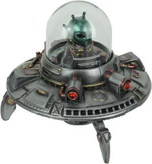 Luminescence Visitor UFO Flying Saucer Hand Painted Pewter Finish Statue