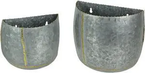 Vintage Look Galvanized Finish Metal Rounded Wall Pocket Set of 2