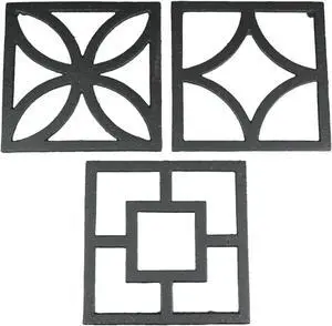 Set of 3 Black Cast Iron Mid Century Modern Breeze Block Trivets: Stylish Kitchen Counter Accents and Wall Art, Each 7.75 Inches Square, Perfect for MCM Decor