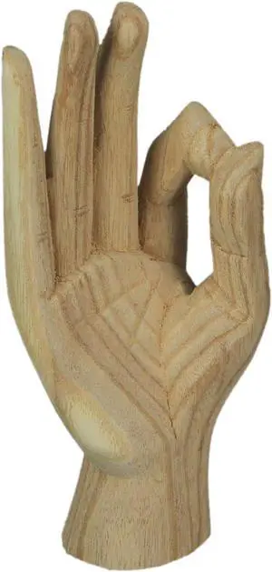 Hand-Carved Natural Finish Wooden A-OK Hand Gesture Decorative Statue - Symbol of Positivity - Boho Decor Accent - 8 Inches High - Sustainably Crafted