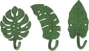 Set of 3 Cast Iron Green Tropical Leaf Decorative Wall Hooks Towel Hanger Rack Set of 3 Cast Iron Green Tropical Leaf Decorative Wall Hooks Towel Hanger Rack