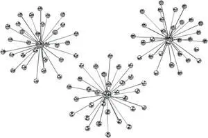 Set of 3 Silver Starburst Jeweled Metal Decorative Wall Sculptures: Intricate Rhinestone and Crystal Accents Add Glamour, Transform Your Home into a Stylish Haven