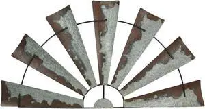 48 Inch Long Galvanized Grey Metal Half-Windmill Wall Sculpture Large Rustic Home Decor Farmhouse Art Decoration - Country Elegance and Vintage Appeal