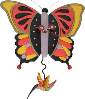 Allen Designs Flutterby Resin Butterfly Decorative Pendulum Wall Clock Home Decor