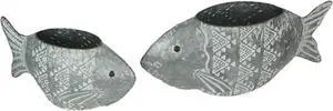 Galvanized Metal Fish Planter Home Garden Plant Decorative Flower Pot Set of 2