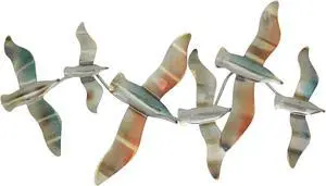 Metal Flying Seagulls Coastal Bird Wall Art Sculpture Ocean Beach Home Decor