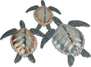 Metal Sea Turtle Family Wall Sculpture - Nautical Decor for Home & Patio, 27-Inch Ocean Accent