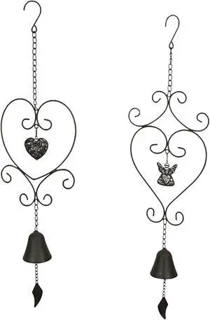 Metal Angel & Heart Hanging Wind Chime Bell Outdoor Home Garden Decor Set of 2