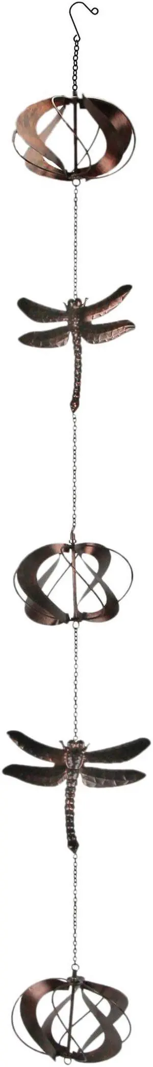 Metal Copper Dragonfly Wind Spinner Chain Kinetic Garden Sculpture Home Decor
