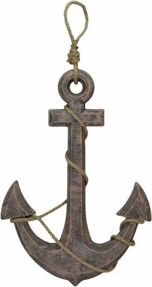 Large 24"x16" Ship Anchor & Rope Wall Hanging - Hand-Stained Brown Finish for Nautical Elegance - Easy Installation - Captivating Maritime Or Beach Decor
