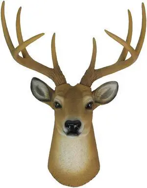 8 Point Buck Wall Mounted Fake Deer Head - Faux Taxidermy Antler Animal Sculpture - 13 Inch High Resin Fall Dining Room Decor and Rustic Cabin Decoration