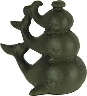 Rust Brown Cast Iron Triple Stacked Whale Figurine