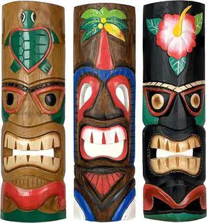 Set of 3 Colorful Hawaiian Island Style Wooden Tiki Wall Décor Masks 20 Inches High Set of 3 Colorful Hawaiian Island Style Wooden Tiki Wall Décor Masks 20 Inches High