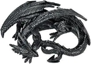 Somasaurus Metallic Black Sleeping Dragon Resin Statue  Gothic Fantasy Décor  12 Inch Detailed Collectible Figurine for Home, Bookshelf, Desk, Bedroom or Gothic Decor