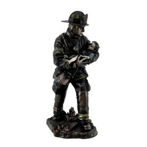 Firefighter Carrying Child Metallic Bronze Statue 11 Inches Tall Firefighter Carrying Child Metallic Bronze Statue 11 Inches Tall