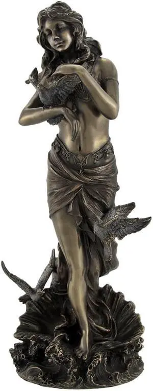 Bronzed Aphrodite with Doves on Scallop Shell Statue Bronzed Aphrodite with Doves on Scallop Shell Statue