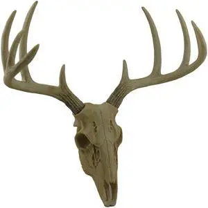 Little Bucky - 15-Inch Wall Mounted Faux Deer Skull With 10-Point Antlers - Hand-Painted Aged Finish - Lodge or Western Charm for Your Rustic Living Space