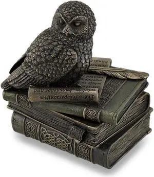 Owl Perched On Stack of Books Bronzed Trinket Box/Stash Box Statue