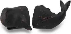 Whale Top and Tail Black Distressed Finish Bookends Set of 2