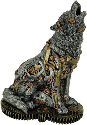 Mechanical Steampunk Howling Wolf Cyborg Dog Resin Statue 7.5 Inches High