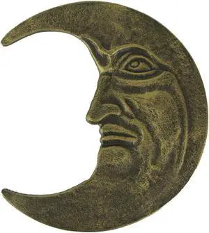 Bronze Finish Cast Iron Crescent Man in the Moon Face Indoor Outdoor Wall Hanging Celestial Decor 11.75 Inches High - Perfect for Bedrooms, Porches and Patios