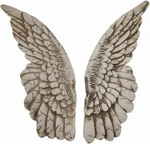 Set of 2 Distressed Antique White Angel Wing Wall Sculptures - Perfect Decoration for Nursery, Bedroom, Living Room - Each 11 Inches High - Easy Mounting