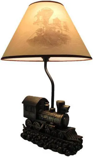"Light in the Tunnel" Vintage Steam Engine Train Table Lamp with Shade - Rustic Railroad Locomotive Nightstand Light with Bronze Finish -19 Inches High