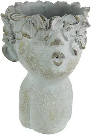 Pucker Up Kissing Face Weathered Finish Concrete Head Planter 10 Inches High Outdoor Décor
