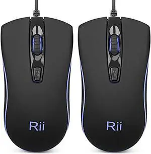 Rii RM105 Wired Mouse,Computer Mouse with Colorful RGB Backlit,1600 DPI Levels,Comfortable Grip Ergonomic Optical ,USB Wired Mice Support Windows PC, Laptop,Desktop,Notebook,Chromebook (2PACK)