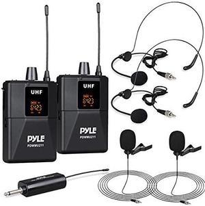 Dual UHF Wireless Microphone System - Portable Professional Cordless Microphone Set Wireless Mic Kit w/Headset Mic, Lavalier Mic, Beltpack Transmitter, Receiver - Karaoke & Conference - Pyle PDWMU211