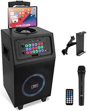 Portable Karaoke PA Speaker System - 600W 8 Rechargeable BT Speaker, TWS, Party Lights, LED Display, FM/AUX/MP3/USB/SD, Wheels - Wireless Mic, Remote Control, Tablet Holder Included - Pyle PHP18DJT