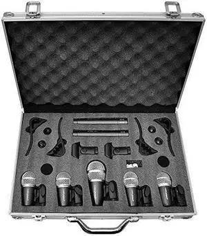 PYLE-PRO Pyle 7-Piece Wired Dynamic Kit-Kick Bass, Tom/Snare & Cymbals Microphone Set-for Drums, Vocal, & Other Instrument-Complete with Thread Clip, Inserts, Mics Holder & Case-PDKM7
