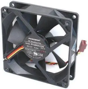 Foxconn PVA092G12M DC12 Volt 0.24 Amp, Rear Case Brushless Cooling Fan 92mm x 92mm x 25mm, 3-WIRE/3-PIN CONNECTOR