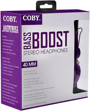 Coby Bass Boost Stereo Over Ear Headphones with Built-In Mic -Purple