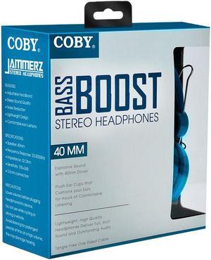 Coby Bass Boost Stereo Over Ear Headphones with Built-In Mic -Blue