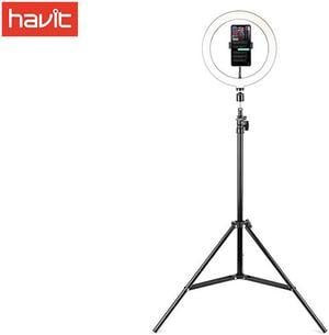 Havit 10 inches Selfie Ring LED Light, 3 light colors modes with Extendable Tripod Stand & Flexible Phone Holder for Live Stream & photographing (2-Box)