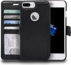 NAVOR Fashion Design Ultra Slim & Light Flip Wallet case with Apple Window View for iPhone 7 Plus  -Black (IP7PZS2BK)