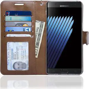 Samsung Note 7 Folio-3 Thin Layer Wallet Case with Ear speaker hole, 5 Cards pocket and handstrap - Navor (Brown)